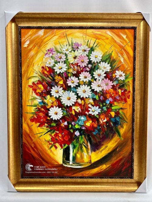 Tranh Vẽ Sơn Dầu Hoa Nở Muôn Màu