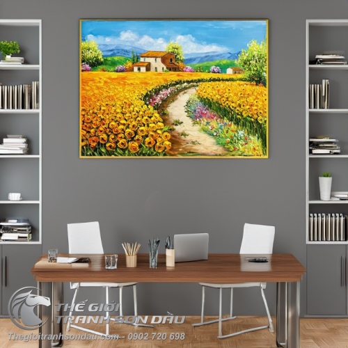 Tranh Vẽ Sơn Dầu Ngôi Nhà Giữa Vườn Hoa