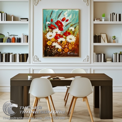 Tranh Vẽ Sơn Dầu Vườn Hoa Trong Gió