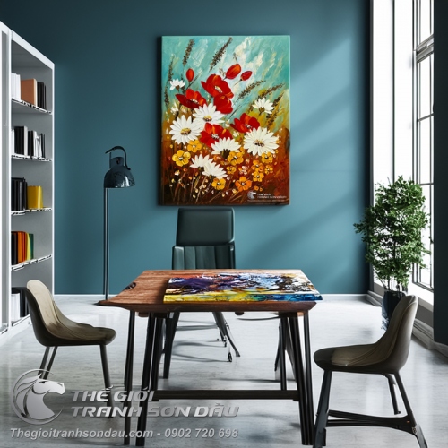 Tranh Vẽ Sơn Dầu Vườn Hoa Trong Gió