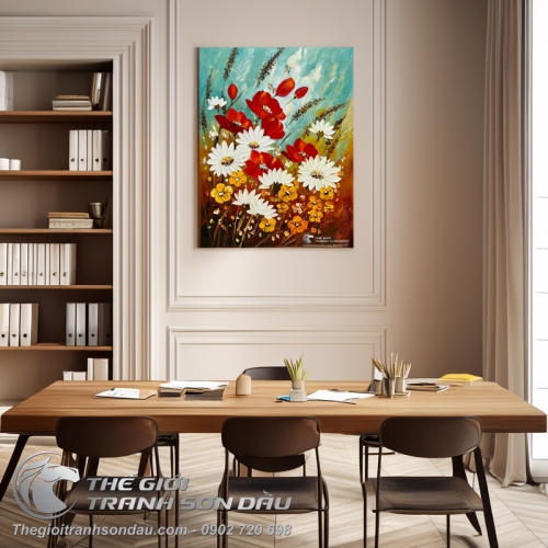Tranh Vẽ Sơn Dầu Vườn Hoa Trong Gió