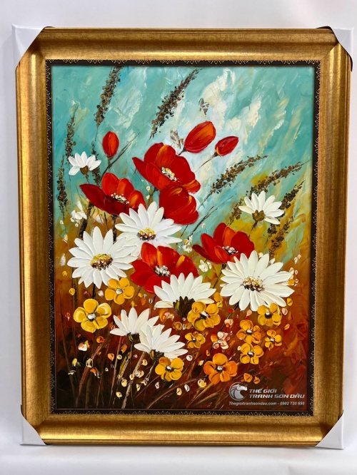 Tranh Vẽ Sơn Dầu Vườn Hoa Trong Gió