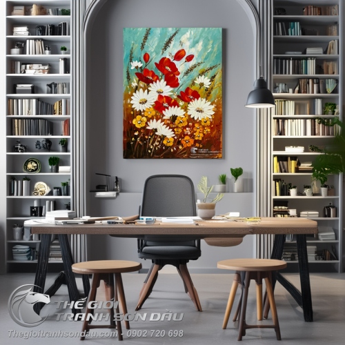 Tranh Vẽ Sơn Dầu Vườn Hoa Trong Gió