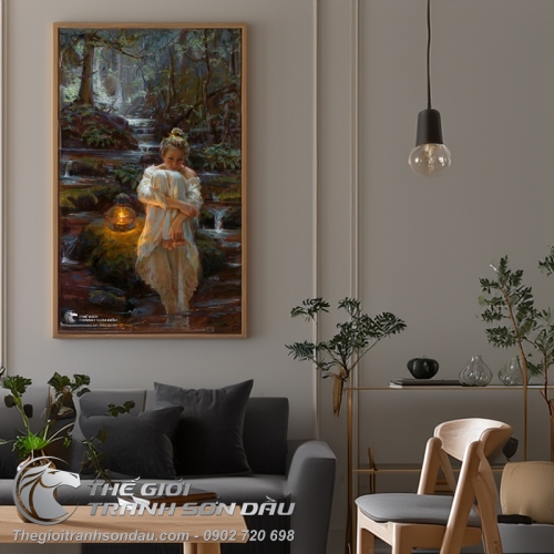 Tranh Vẽ Thiếu Nữ Ngồi Trong Rừng
