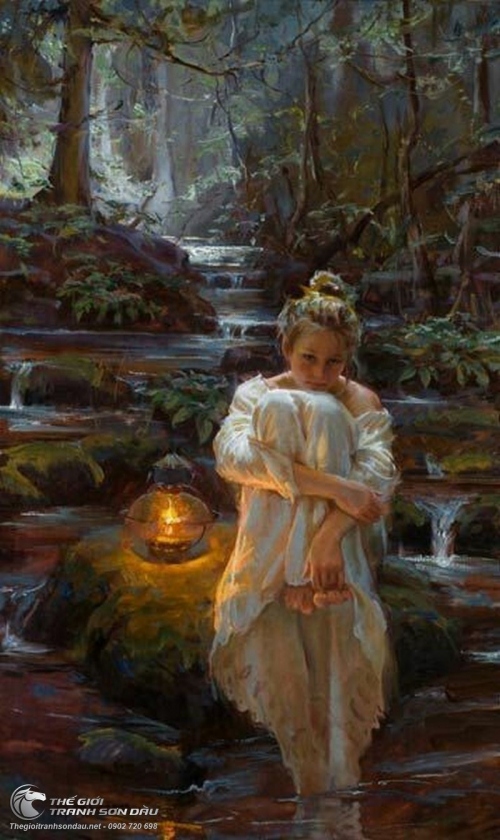 Tranh Vẽ Thiếu Nữ Ngồi Trong Rừng