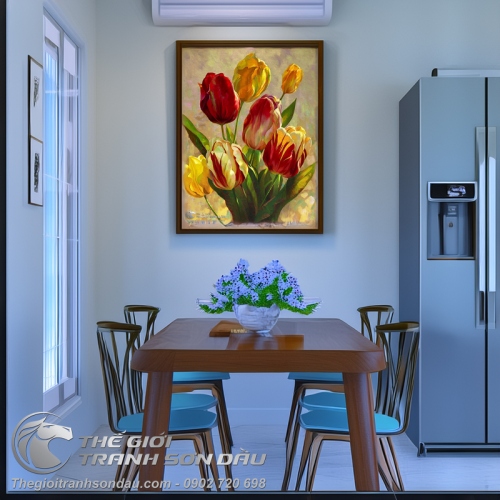 Tranh Vẽ Vườn Hoa Tulip Nhiều Màu Sắc